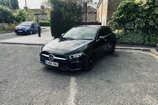 Mercedes A Class Premium in Black Colour standing on ground