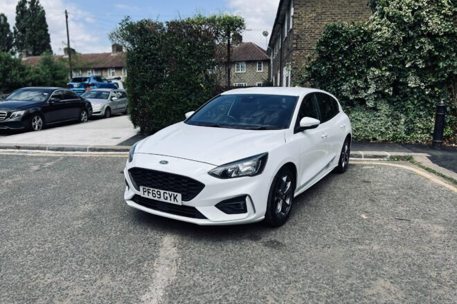 Ford Focus ST Line in White colour standing on ground