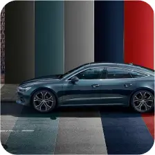 Audi A7 displayed in a vibrant color palette, showcasing its sleek design and modern aesthetics.