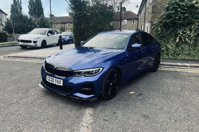 BMW 330M sports 2020 in blue colour standing on the ground