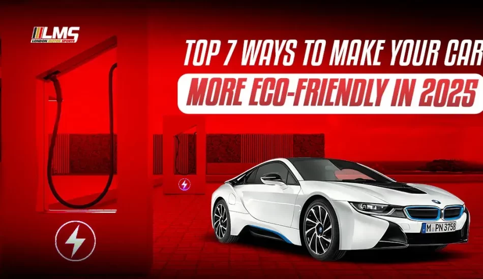 White BMW sports car at electric charging station – Top 7 eco-friendly car tips for 2025 by London Motor Sports